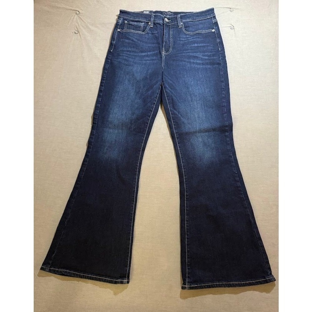 Lucky Brand Women's 14 Dark Wash Flare Jeans 32X32 Blue Denim Pocketed Zip.